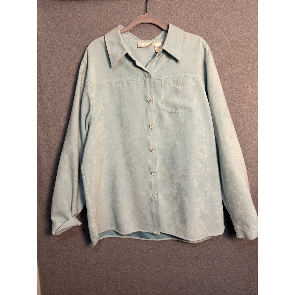 Studio Works Faux Suede Button Up Shirt Light Blue Oversized Soft Grunge L